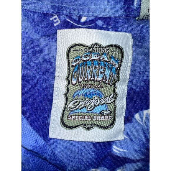 Vintage Mens Nautical Hawaiian Shirt, 90s‎ Blue White Ocean Current Original L - Picture 3 of 5
